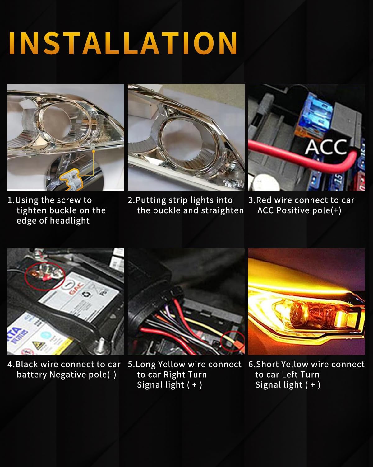Qasim Sequential LED Strips APP Bluetooth Control RGB Multi Color Headlight 24Inch LED Daytime Running Lights Flexible DRL Tube Strip 12V 2-Pack