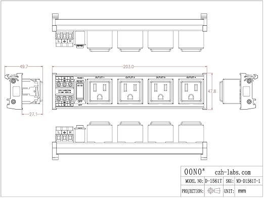 DIN Rail Mount AC 120V NEMA 5-15R 4 Receptacles Outlet Power Strip Module - Image 5