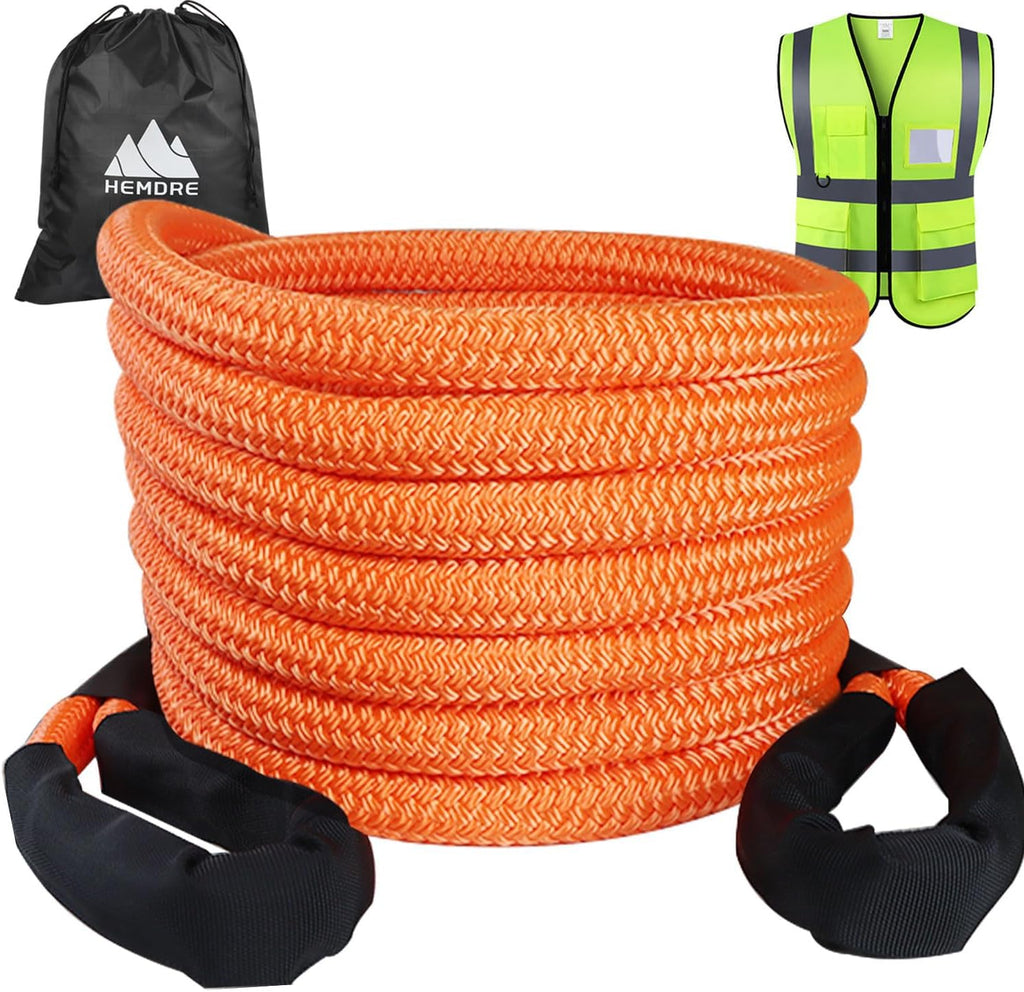 Heavy Duty Kinetic Recovery Rope 18,500 lbs, Nylon Tow Ropes for Trucks SUV | 35% Stretchable 3/4'' x 20ft Kinetic Recovery Tow Rope with Reflectie Vest, Off Road Tow Strap for Jeep UTV ATV, Tangerine