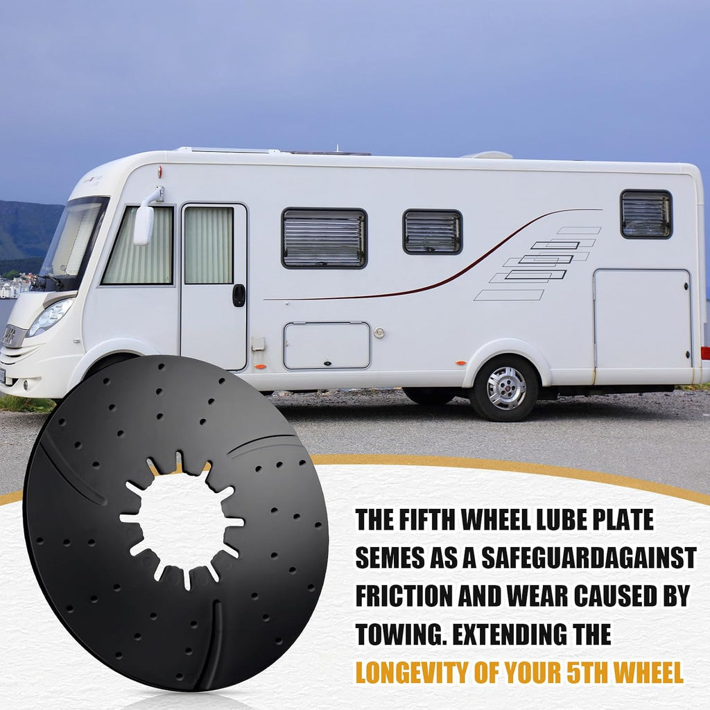 Threlaco 5th Wheel Hitch Lube Plate 10 Inch Rv Camper Trailer Fifth Wheel Plate Disc Accessories for Trailer Safety Kit, 3/16 Inch Thick(Black)