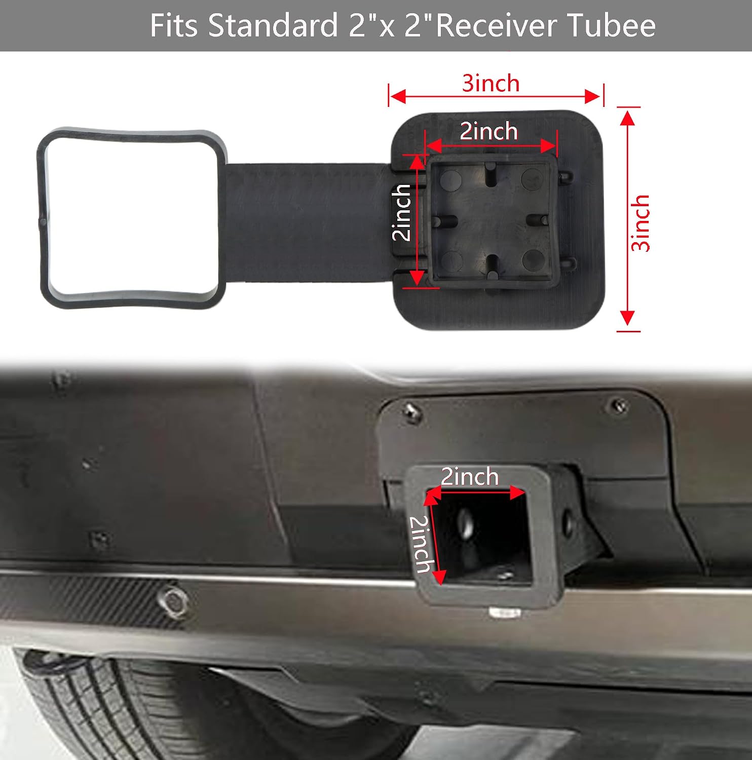 2 Inch Trailer Hitch Cover, Tow Hitch Cover for Cars/Trucks/ATV | Fits Standard 2" Receivers, Tool-Free Push-In Install & Pull-Out Removal, Weather-Resistant, Blocks Dust & Moisture Black