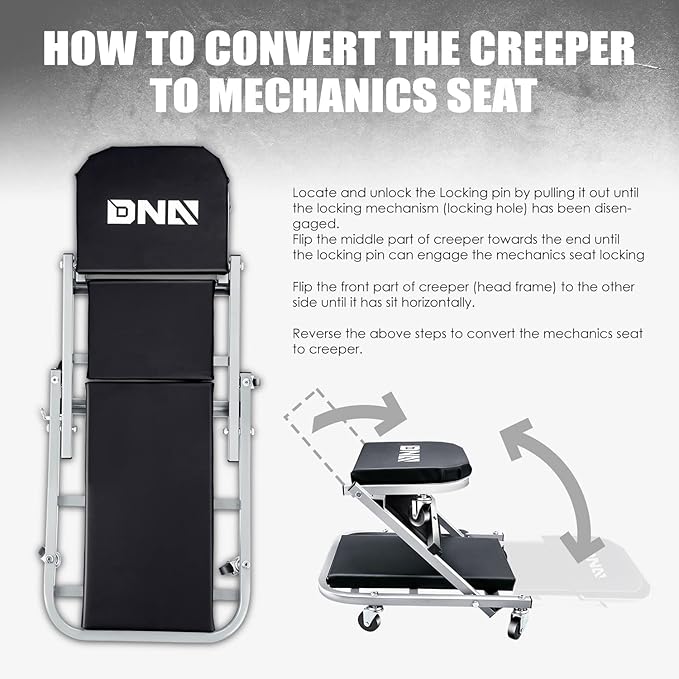 ‎DNA MOTORING TOOLS-00187 40 Inches 2 IN 1 Rolling Folding Car Creeper/Seat - Image 3