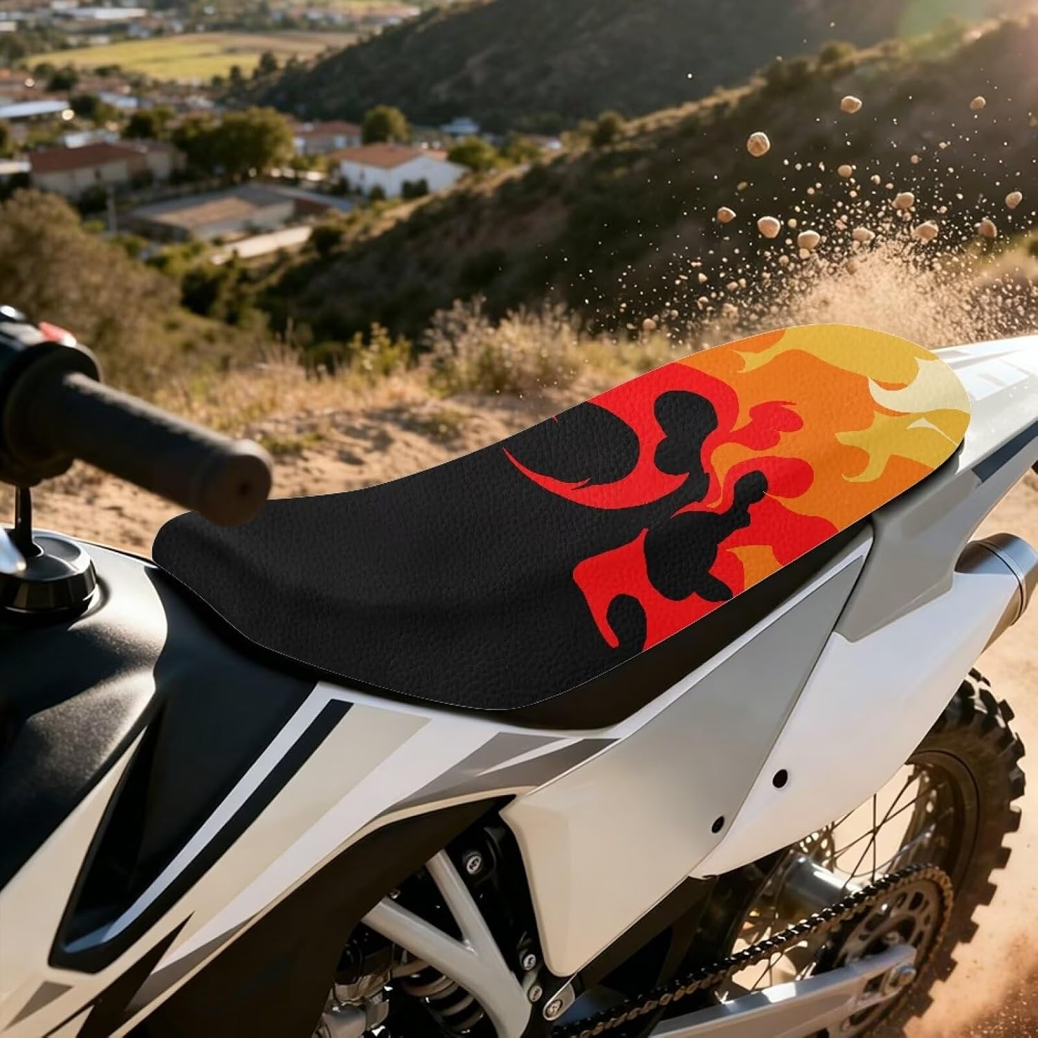 Fire Flame Dirt Bike Seat Cover Anti Slip Motorcycle Seat Cover Full Protection for E Dirt Pit Bike Ebike Motocross Motorcycle Enduro KX KLX 65 80 85 100 110 250 450