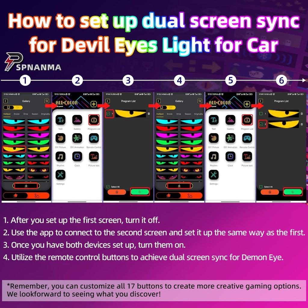 2-Pack Devil Eyes LED Display for Car Windshield, 14"×4.3" Programmable LED Matrix Panel, Flexible Waterproof Sign for Sedan/SUV/Truck – Bluetooth App/USB Powered