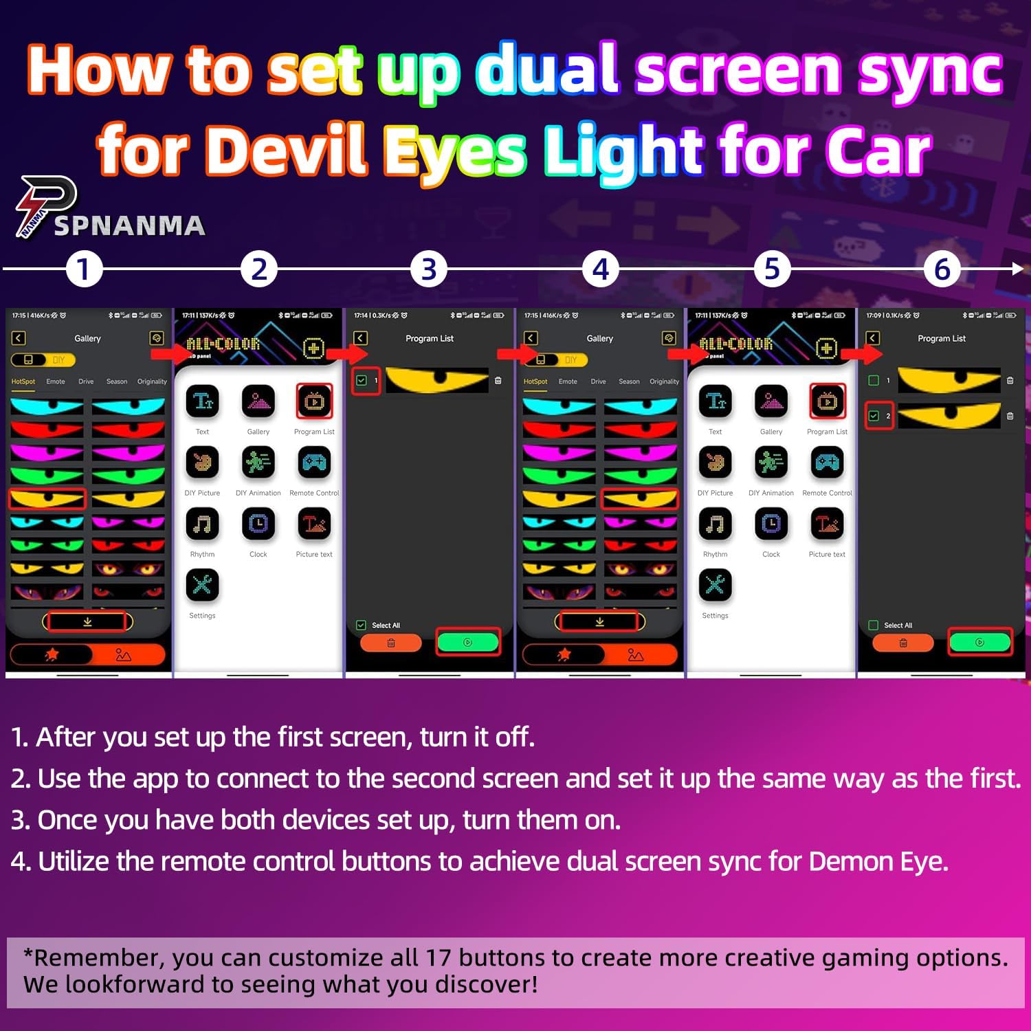 2-Pack Devil Eyes LED Display for Car Windshield, 14"×4.3" Programmable LED Matrix Panel, Flexible Waterproof Sign for Sedan/SUV/Truck – Bluetooth App/USB Powered