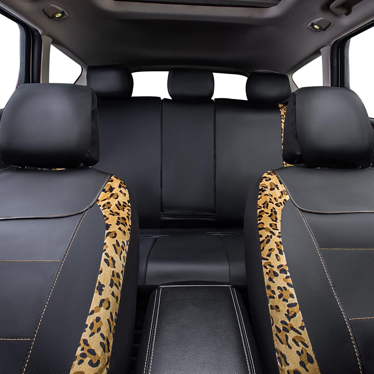 flying banner car seat covers protects leopard printing, side view