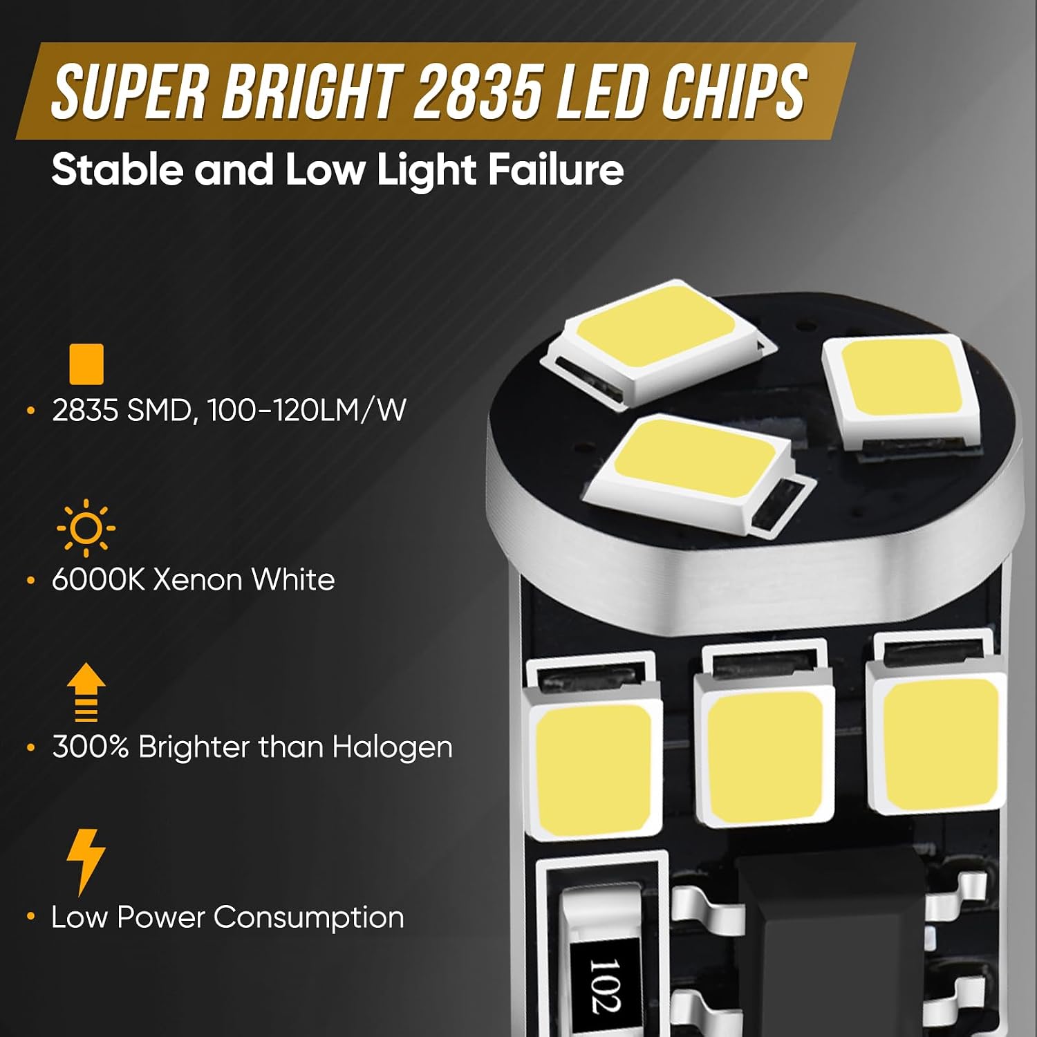 Audak 194 LED Bulb T10 W5W 2825 158 192 168 Canbus 9SMD 2835 Chipset 6000K White Non-polarity for Car Interior Dome Map Door Courtesy License Plate Trunk Lights (Pack of 10)