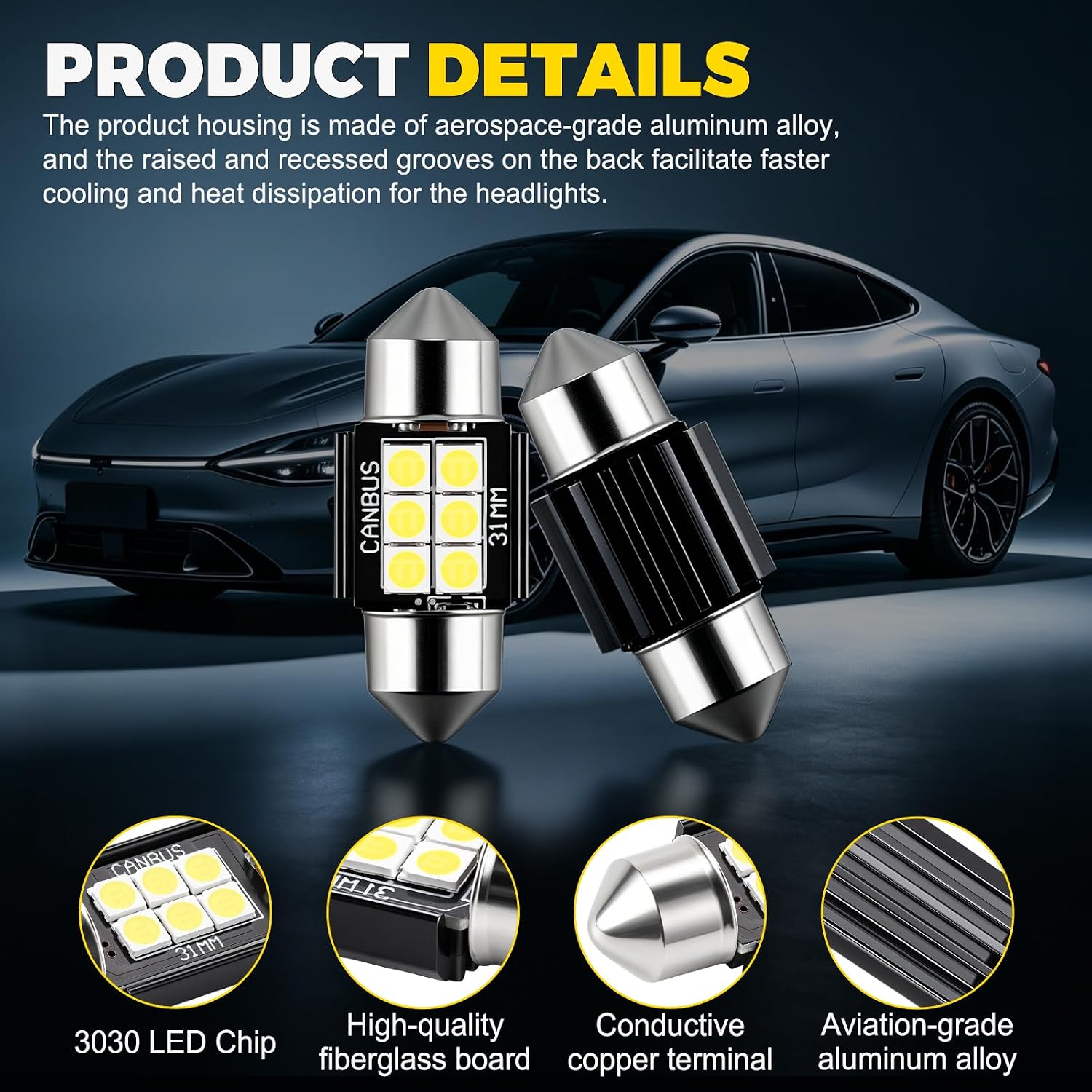 iBrightstar 9-30V Extremely Bright DE3175 DE3021 Festoon LED Bulbs Error Free 1.25" 31mm for Interior Map Dome Lights and License Plate Courtesy Lights, Xenon White