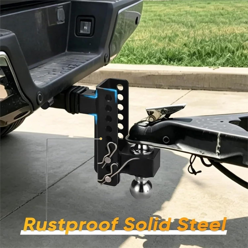 Adjustable 2" Trailer Hitch 6" Drop/Rise Dual-Ball 12,000 Lbs GTW Locks