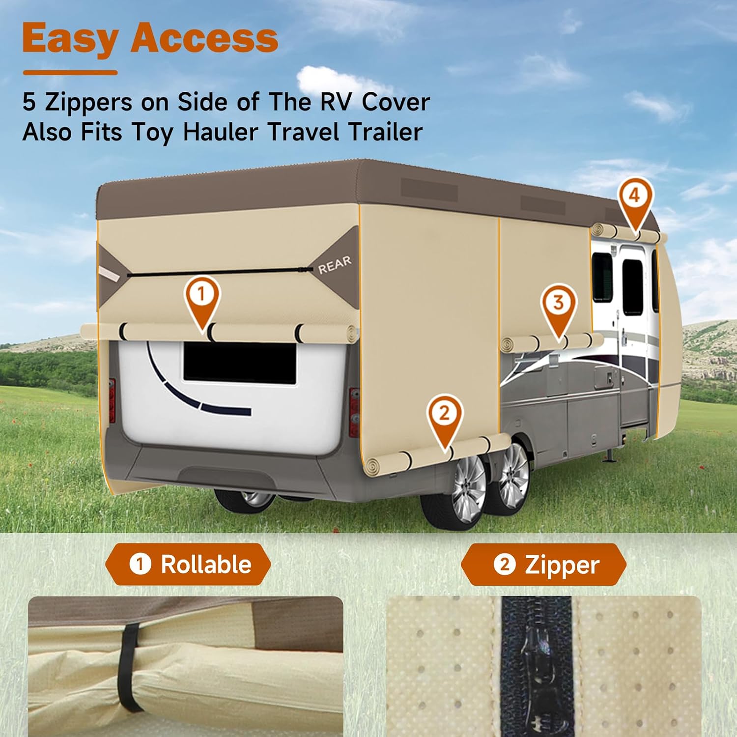 Umbrauto Travel Trailer RV Cover 24' ~ 27' – Upgraded 9-Layers Top Camper Cover, Waterproof & Windproof Heavy Duty Toy Hauler RV Cover for Winter Snow with Tongue Jack Cover, Gutter Covers