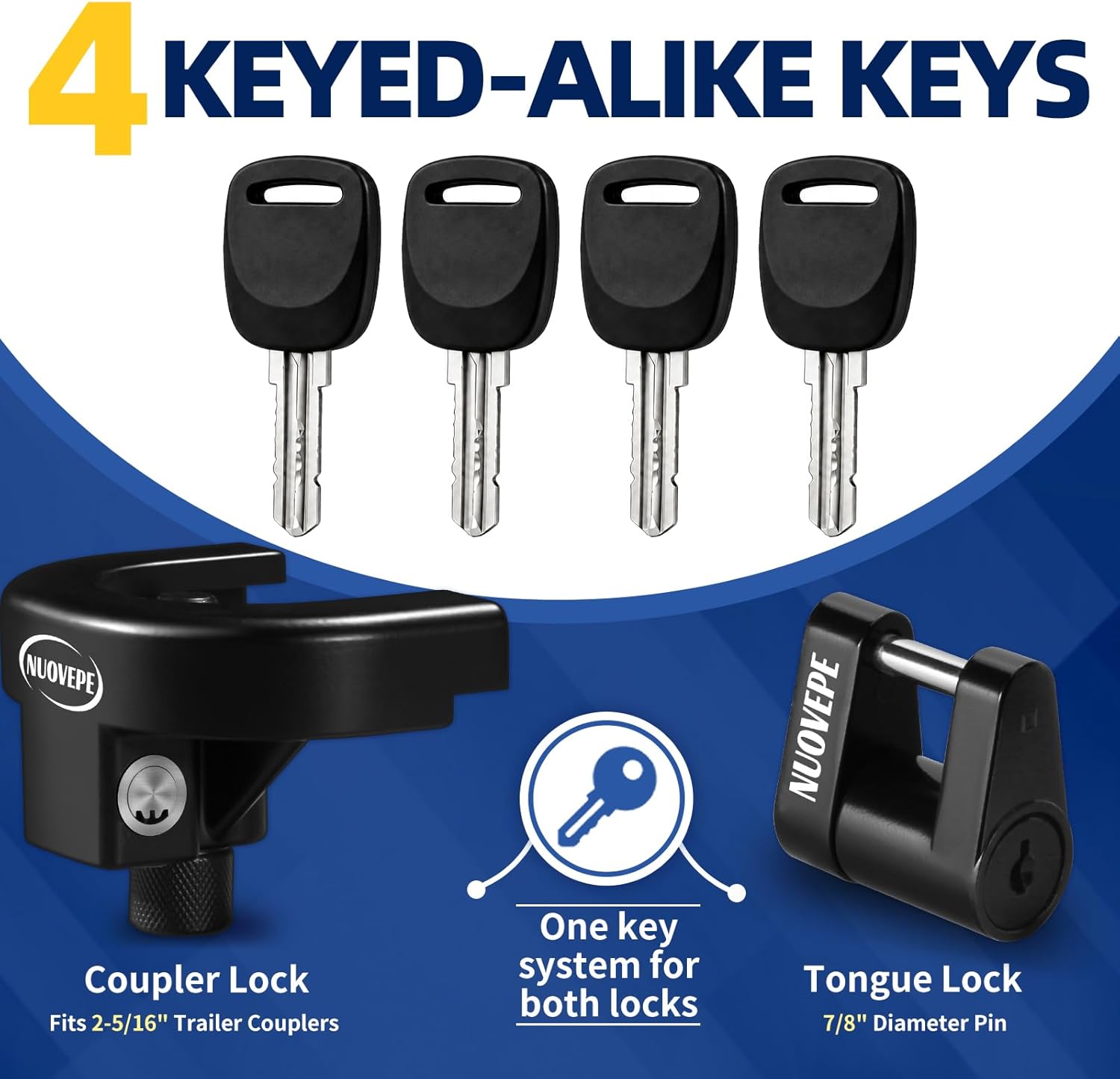 2 5/16Inch-Trailer-Hitch-Locks-Kit, Heavy Duty Anti Theft Trailer Tongue Lock, Reinforced Solid Steel Weatherproof Tow Coupler Lock, Trailer Locks Ball Hitch for RV, Camper, Cargo, Boat, Caravan