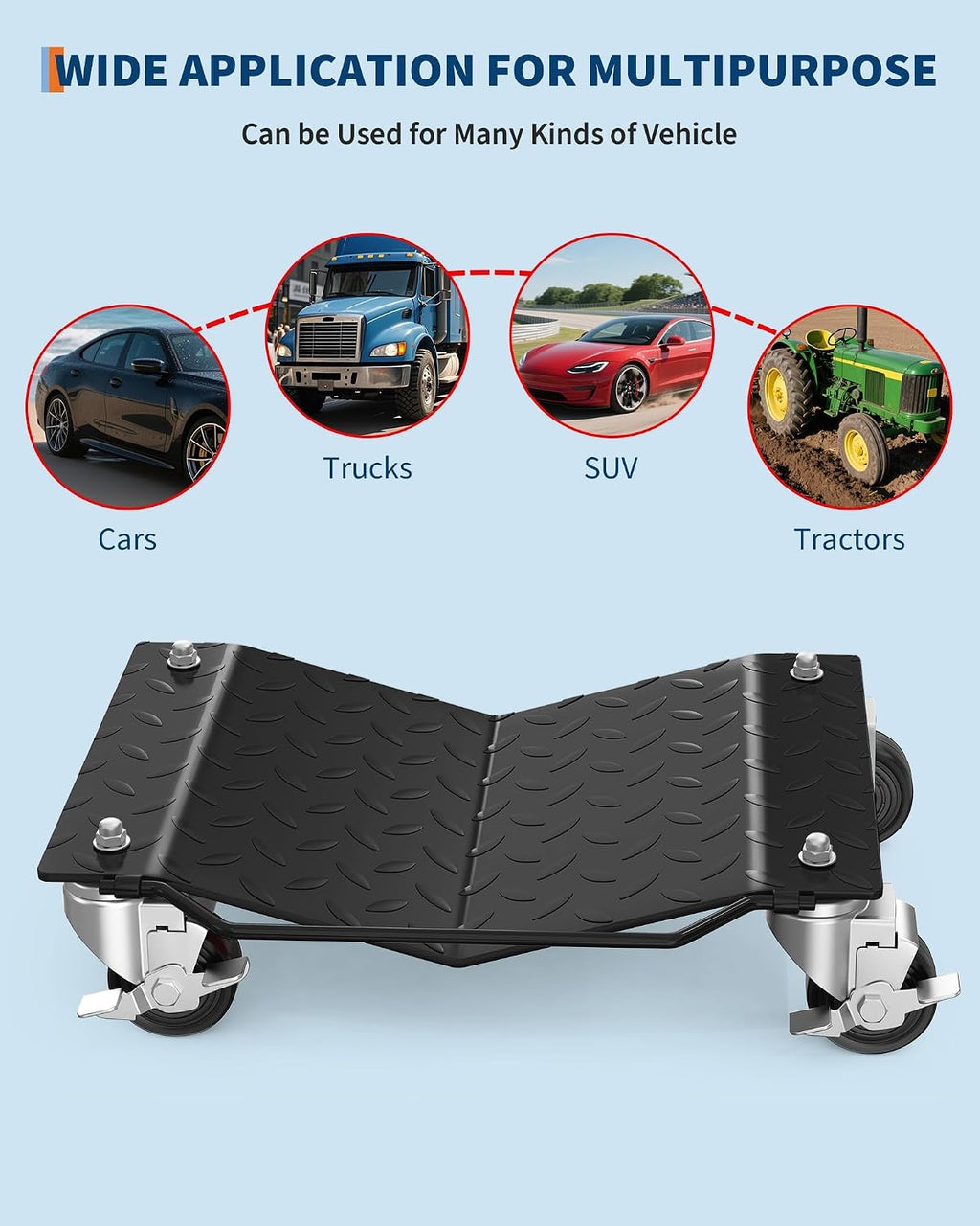Heavy Duty Car Wheel Dolly Set – 6000 lbs Total, 360° Lockable Casters, Ideal for Moving Cars, Trucks, Trailers, Motorcycles, Boats – 4-Pack Black | 4-piece Pack