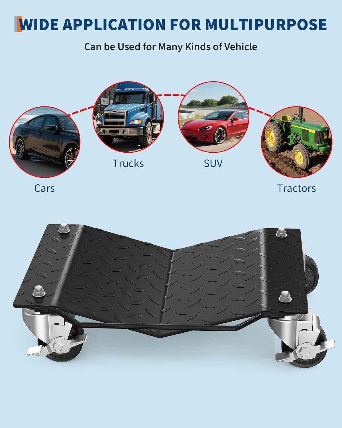 Heavy Duty Car Wheel Dolly Set – 6000 lbs Total, 360° Lockable Casters, Ideal for Moving Cars, Trucks, Trailers, Motorcycles, Boats – 4-Pack Black | 4-piece Pack