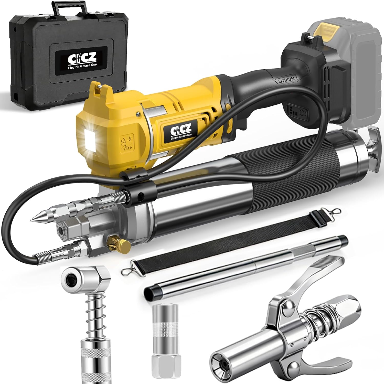 Electric Grease Gun Compatible with DeWalt 20V Battery, Variable Speed Triggers, 10000 PSI High-Pressure Cordless Grease Gun Works with Bulk & Cartridge Grease, 39" Hose & 4 Couplers (Tool Only)