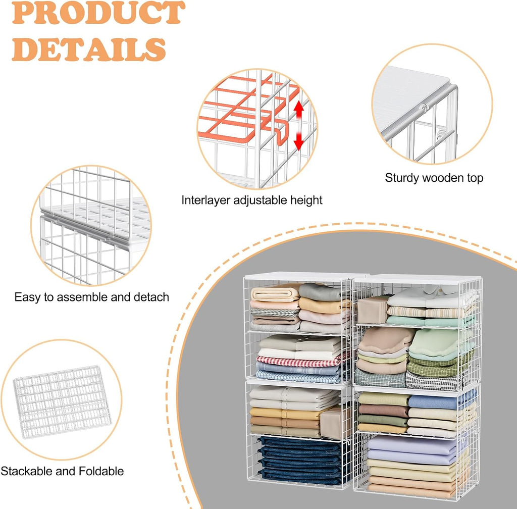 4-tier stackable closet organizers and storage shelves, closet, side view