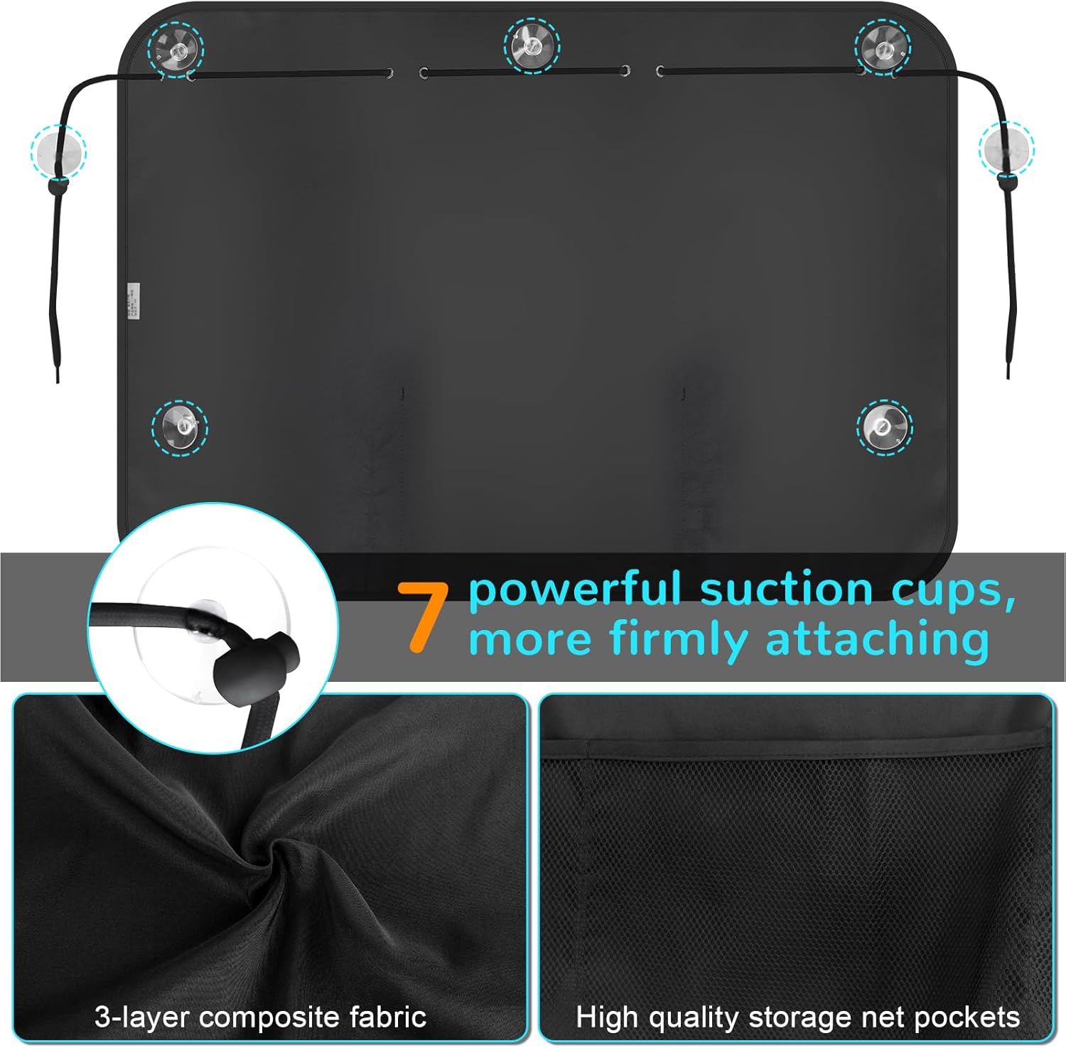 2 Pcs Car Sun Shade Side Window, Blackout Car Window Shade Privacy with Storage Net Pockets Auto Curtains for Heat/UV Protection Sun Block Covers (Black-2pcs)