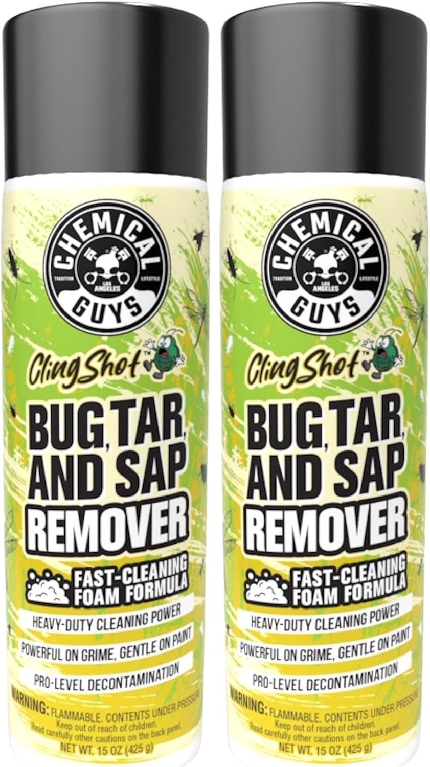Chemical Guys Bug, Sap & Tar Remover, Fast Acting Pre Wash Cleaner for Cars, Trucks & SUVs, Removes Stuck On Residue, Road Film, Bug Splatter, Tree Sap, Grime, Spray, 2 Pack - 15 Fl Oz Each