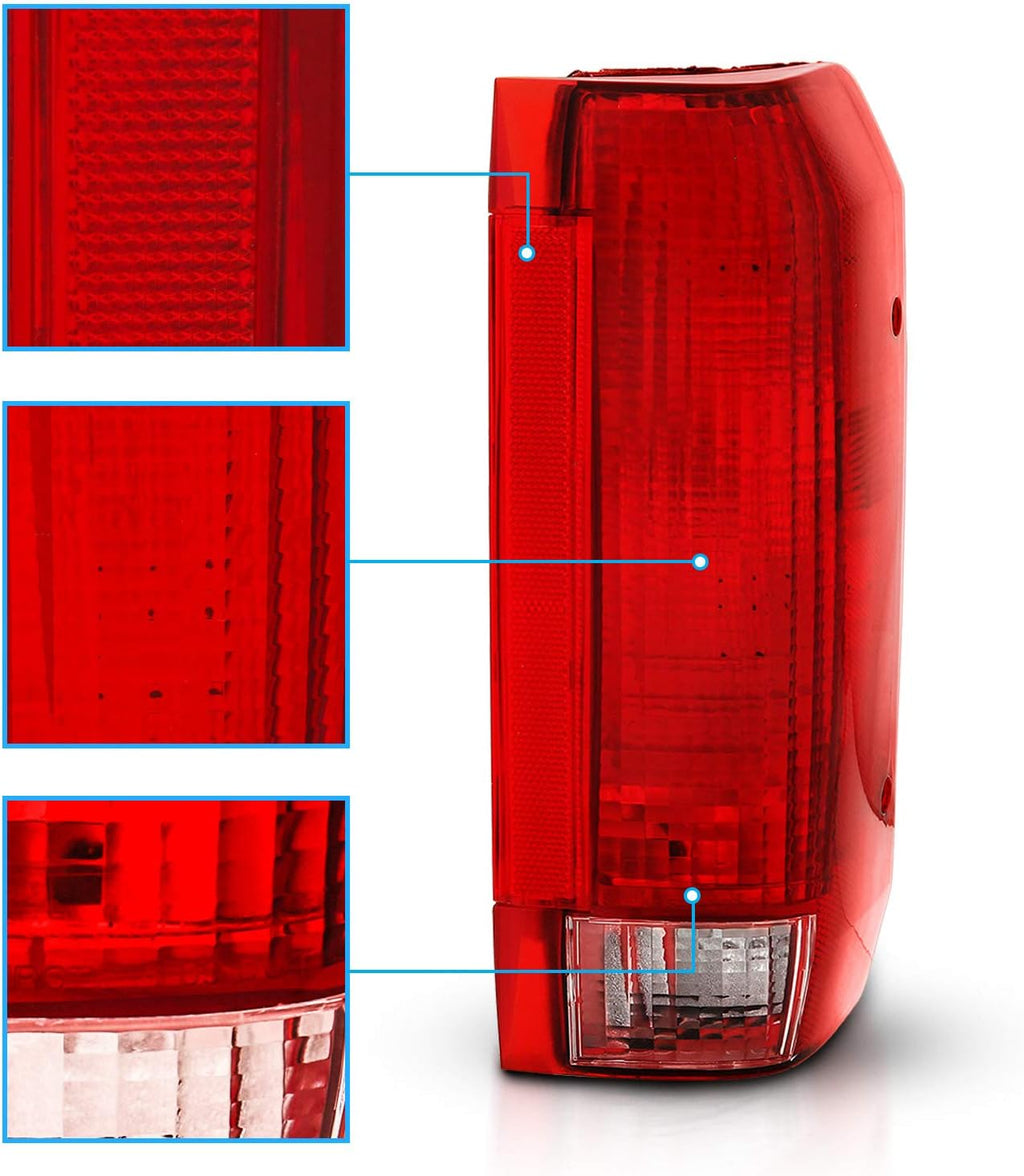 AmeriLite Red Replacement Tail Light Assembly Set for Ford Bronco / F150 F250 F350 Styleside Pickup - Driver and Passenger Side