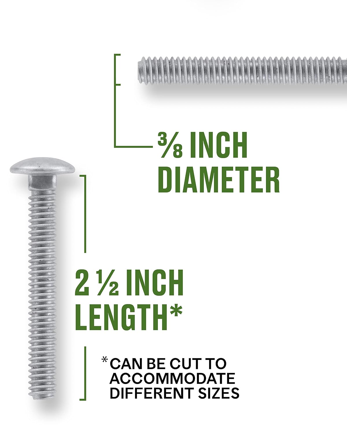 hillman 3/8x2-1/2 carriage bolt, close-up detail