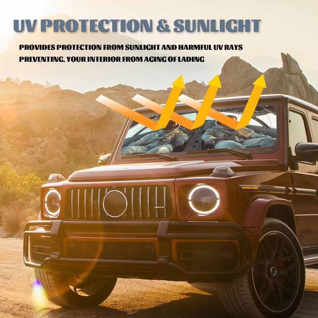 Astronaut Car Front Window Sun Shield, 59" L x 31.5" W, Universal Fit, Polyester, Blocks 99% Light & Heat, Protects Interior, Easy Install & Store