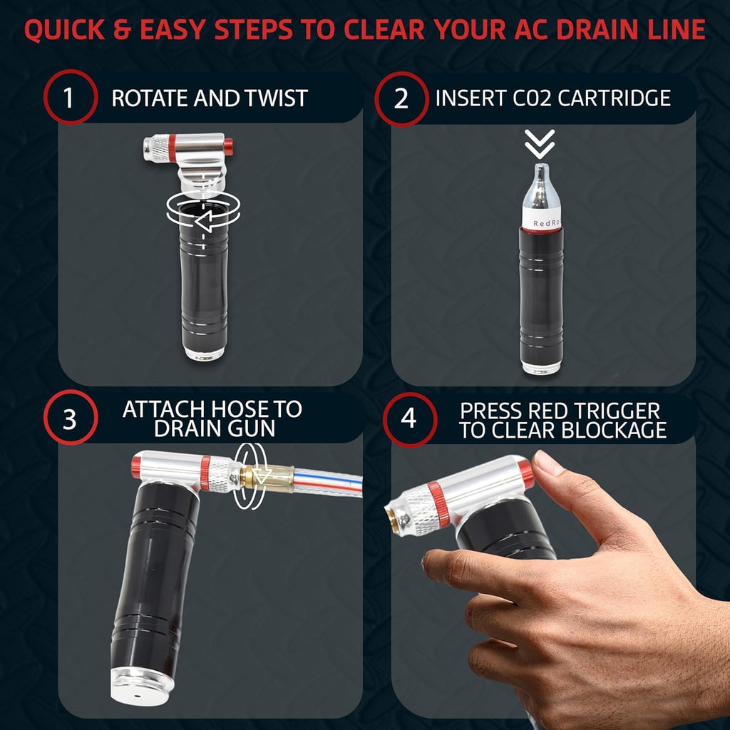 redrock gallo drain gun ac drain line cleaner showing dimensions