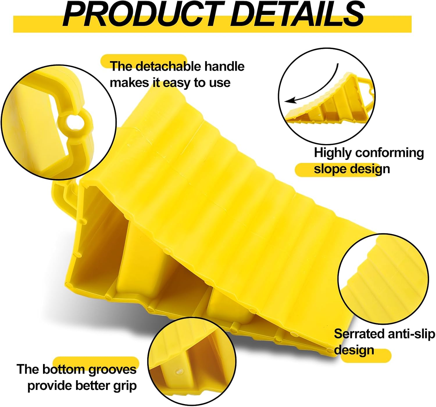 vvag Wheel Chocks for Trailers,2 Pack Heavy Duty Wheel Chocks with Handles for Easy Removal,Hard Plastic Triangular Tire Blocks,Non-Slip Wheel Stoppers for Most Trailers/RVs/Campers (2 Pack)