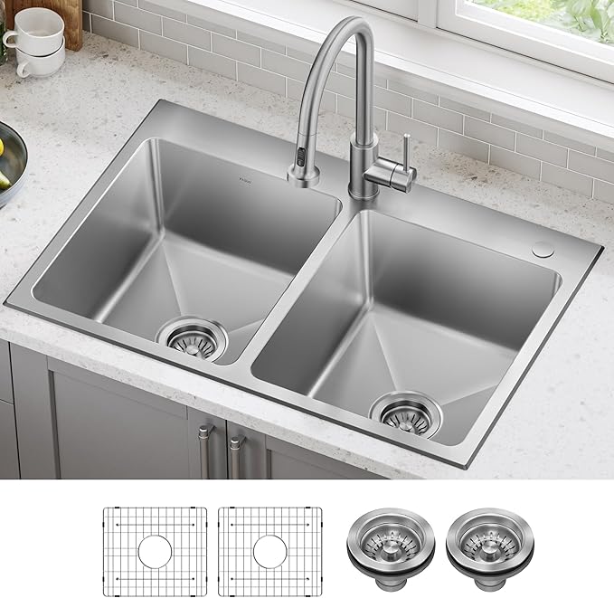 KRAUS Fairlane 33-inch Drop In/Top Mount Double Bowl 18-Gauge Stainless Steel - Image 2