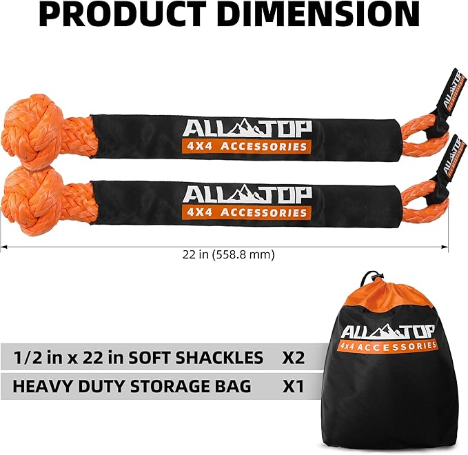 ALL-TOP Synthetic Soft Shackle Rope 1/2in x 22in UHMWPE Recovery Tow Shackles - Image 3