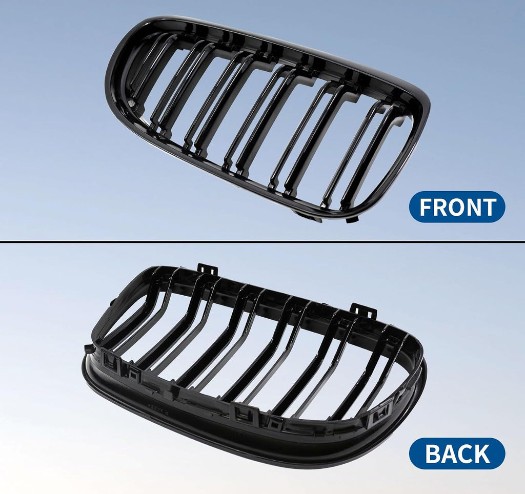 Front Grille Double Slats Front Grill for BMW E90 328i 318i 320i 323i 325i 330i 335i 2009-2011 - Front Kidney Grille (ABS Glossy Black)