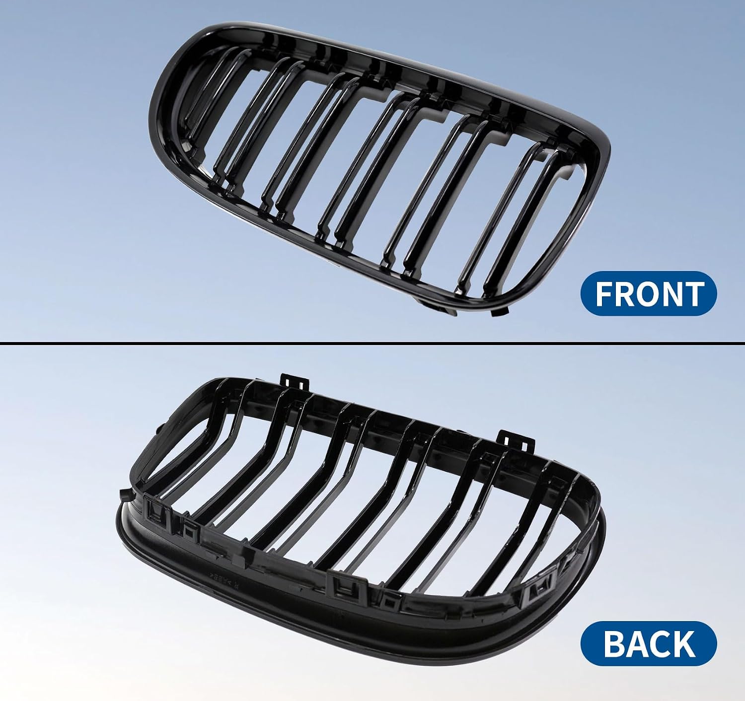 Front Grille Double Slats Front Grill for BMW E90 328i 318i 320i 323i 325i 330i 335i 2009-2011 - Front Kidney Grille (ABS Glossy Black)