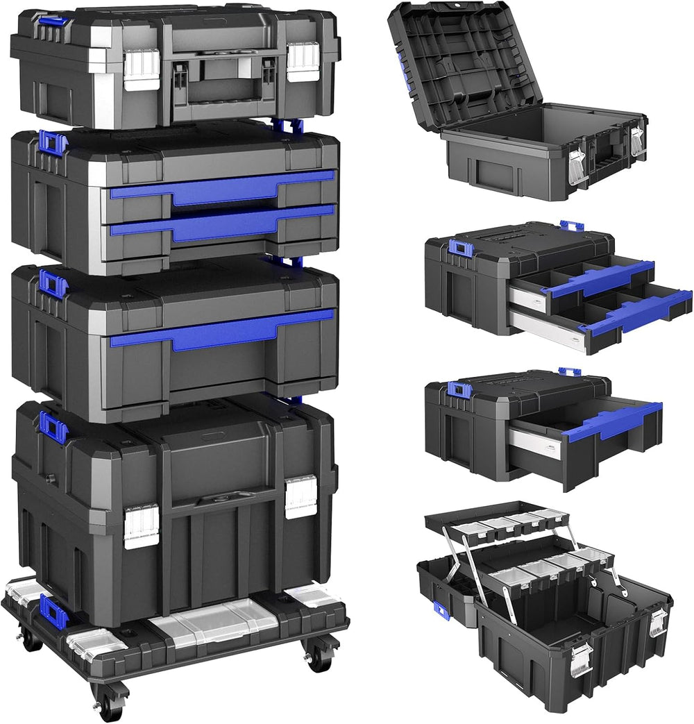 AIRAJ 4 Tier Stackable Rolling Tool Box with Wheels, 18” Tool Box Organizer