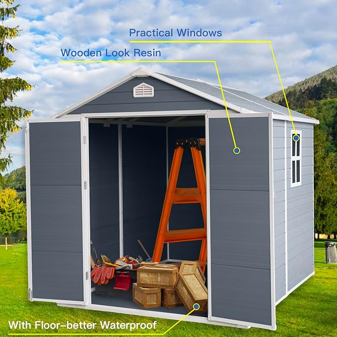 6x8 FT Outdoor Storage Shed, Resin Garden Shed - Image 5