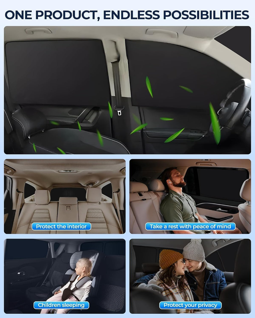 Car Window Shades for Chrysler Pacifica/Pacifica Hybrid 2017-2025, 8pcs Privacy Sun Shade Set for Front Windshield Side and Rear Windows, Full Window Covers Keeps Vehicle Cool for Camping Napping