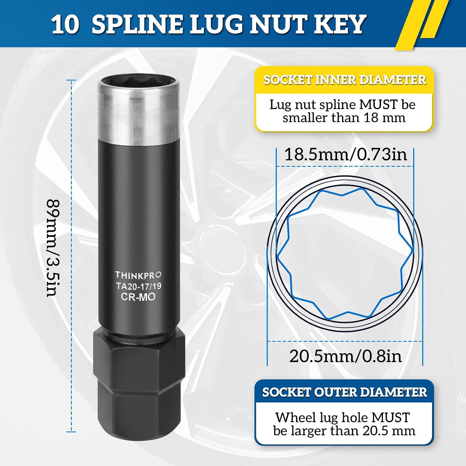 10 Spline Lug Nut Socket for TA20 17/19 10-Spline Lug Nut Tool Key | 10 Point Socket Compatible with Bimecc 10 Spline Lug Nut Key,17,19mm Hex Drive 10 Spline Socket