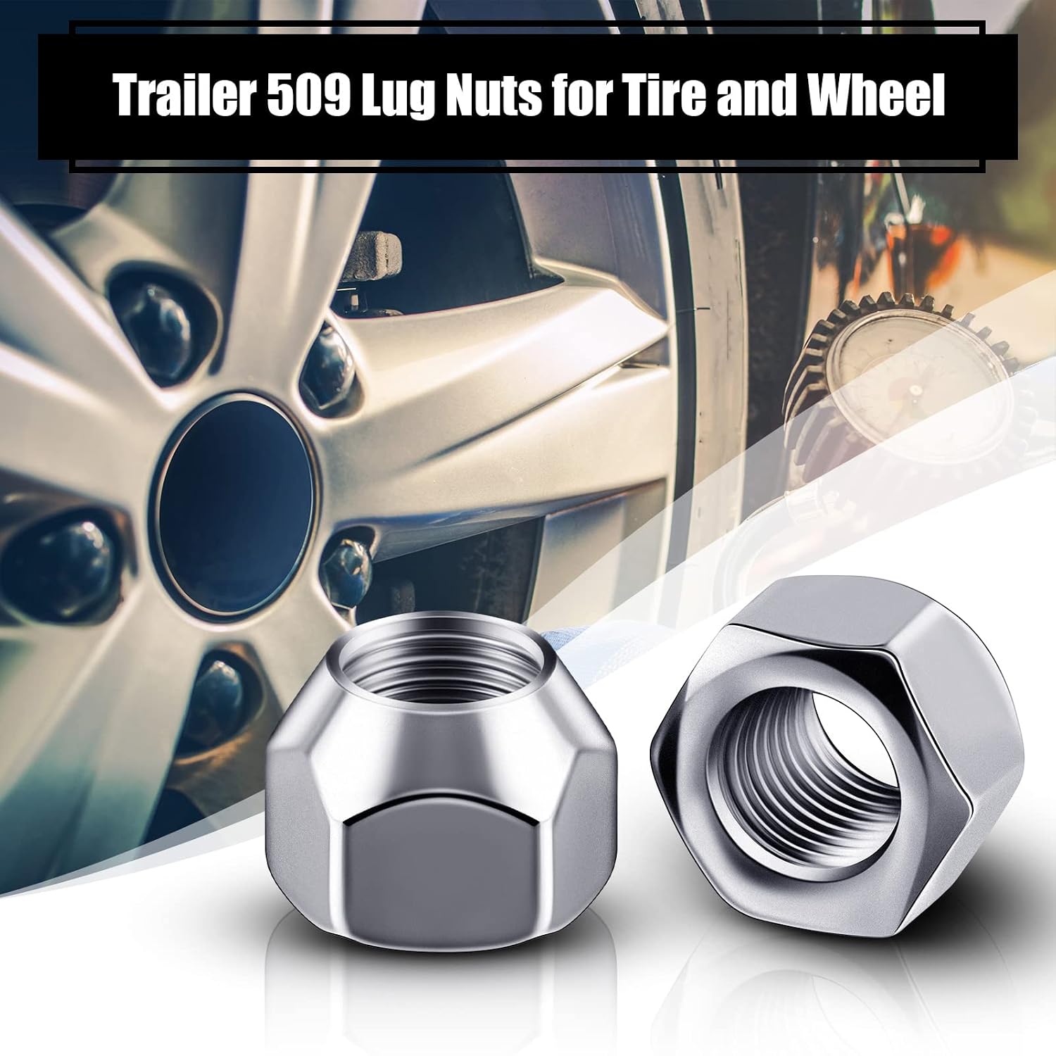 Frienda 1/2-20 Inch Trailer Lug Nuts 509 Tire Wheel Lugs Tire Acorn Silver Open End Finish Nuts for Trailers Wheel(10 Pieces)