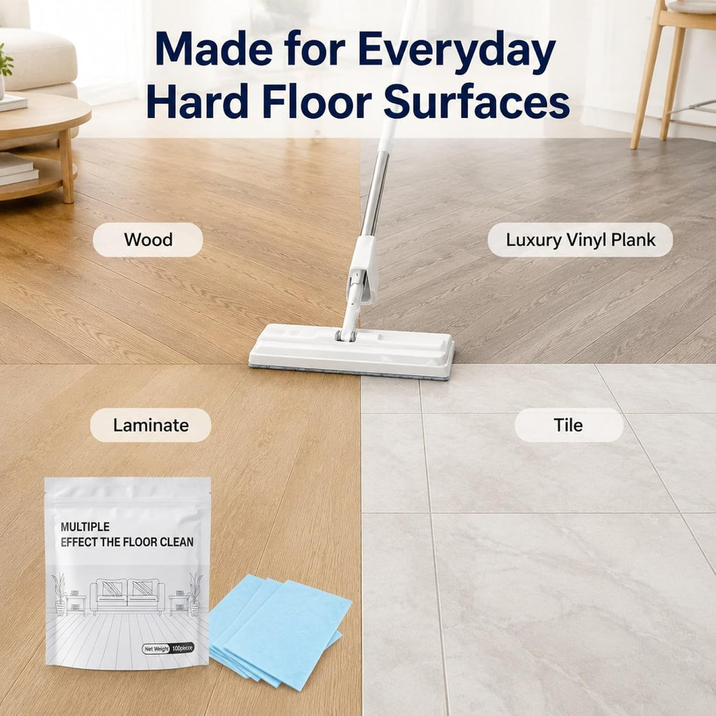 Multi-Surface Floor Cleaner Tablet, Concentrated Mopping Cleaning Tablets for Wood, Luxury Vinyl Plank, Laminate & Tile Flooring, Deep Clean Stain Remover Strips (Peach & Hibiscus Scent,100)