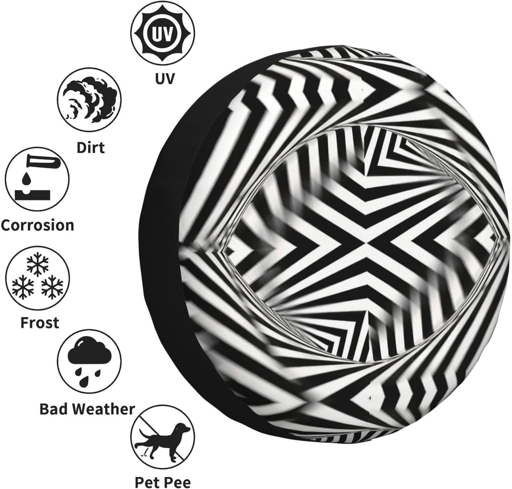 3D Optical Illusion Blurs Lines Print Universal Spare Tire Cover for Jeep | Wheel Protector Fits Rv, Trailer, Jeep, Shield Tires From Sun, Dirt And Rain For Outdoor Storage