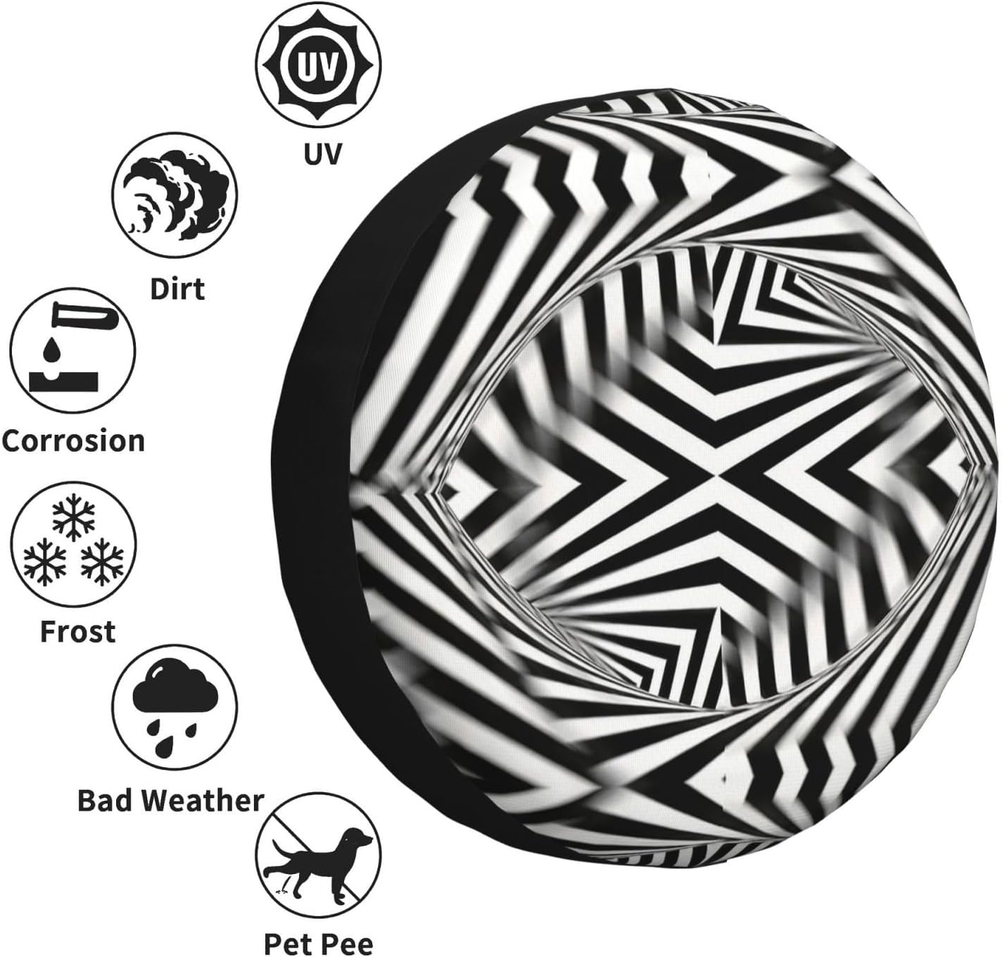 3D Optical Illusion Blurs Lines Print Universal Spare Tire Cover for Jeep | Wheel Protector Fits Rv, Trailer, Jeep, Shield Tires From Sun, Dirt And Rain For Outdoor Storage