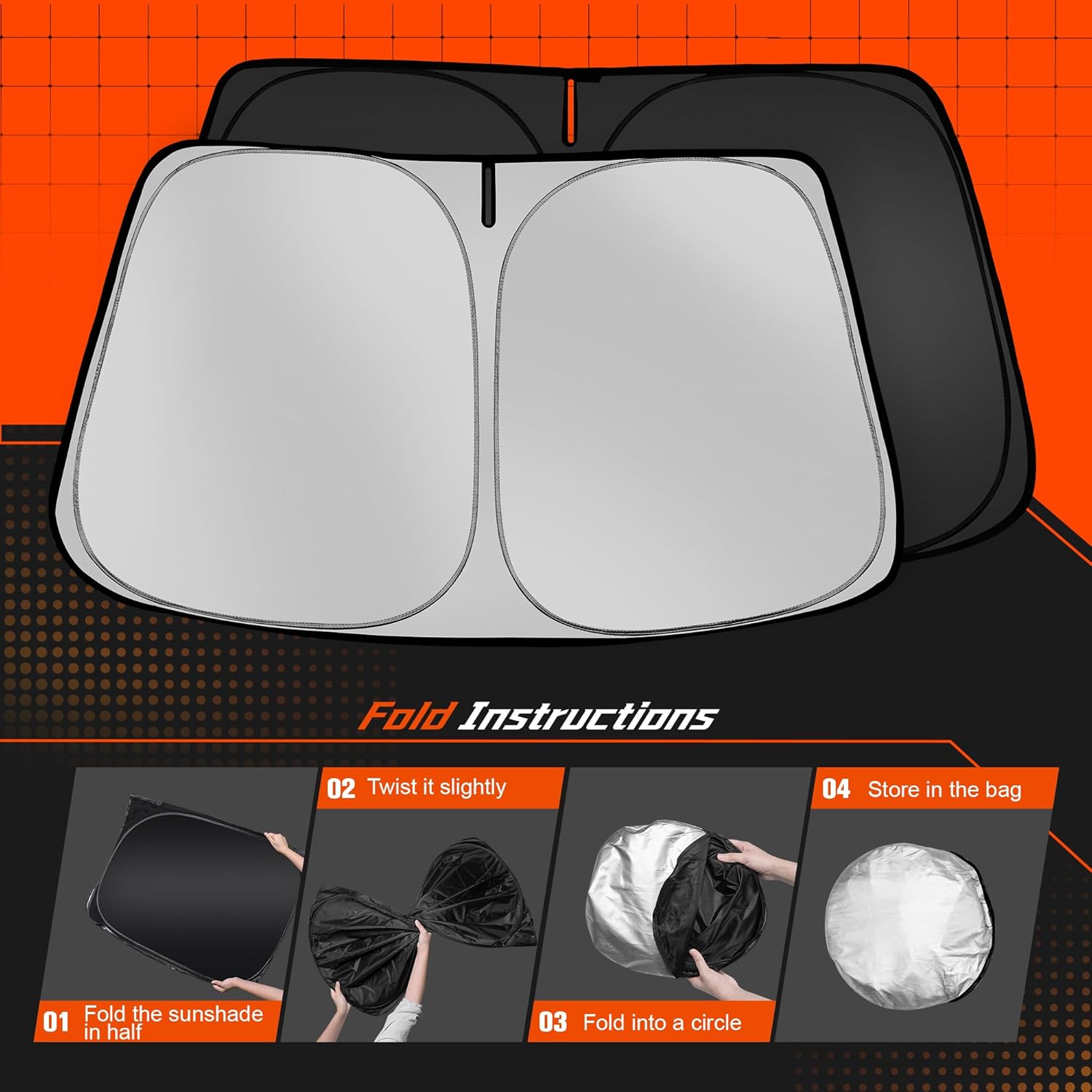 Custom Fit Windshield Sun Shade for Toyo-ta Tundra 2007-2021 - Full Coverage, 210T Reflective Fabric, Double-Layer Design - Blocks 99% UV Rays, Keeps Car Cool, Easy to Install and Store
