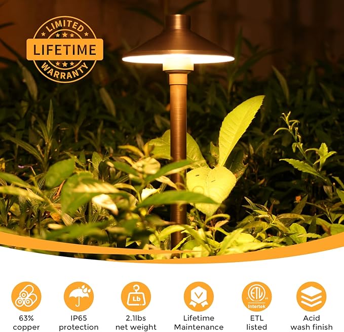 Gardencoin Solid Brass Low Voltage Pathway Lights, 12V AC/DC Heavy Duty LED - Image 2