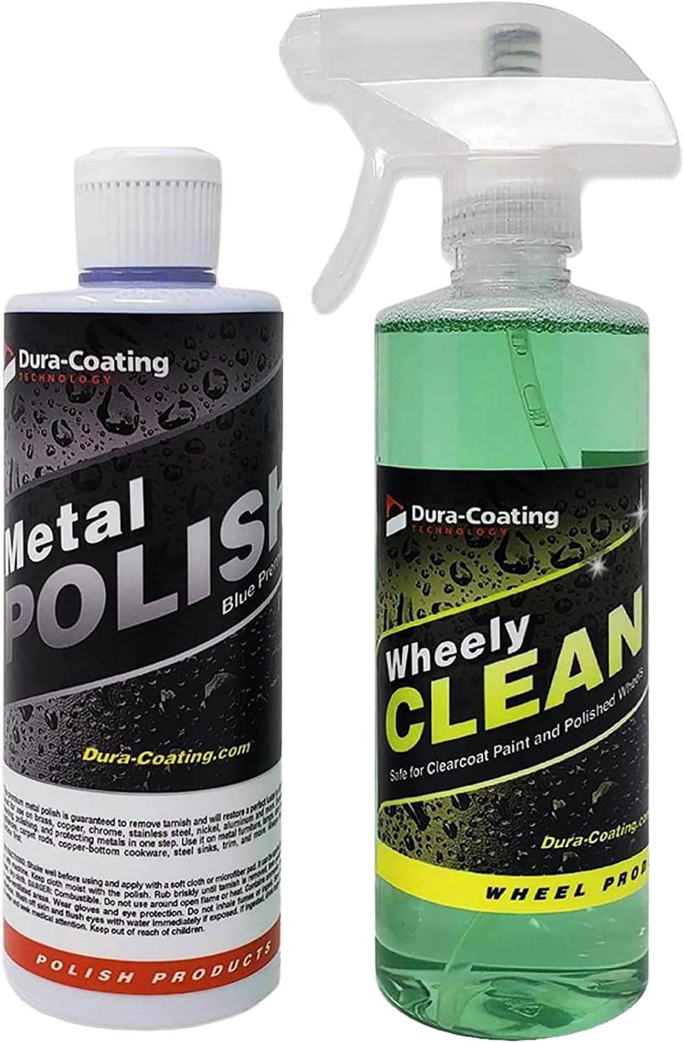 DURA-COATING TECHNOLOGY, Blue Premium Metal Polish - Perfect for Aluminum Wheels, Diamond Plate, Stainless Steel, Copper, Brass, & Nickel - 16oz Polish + 16oz Wheely Clean (Wheel and Tire Cleaner)