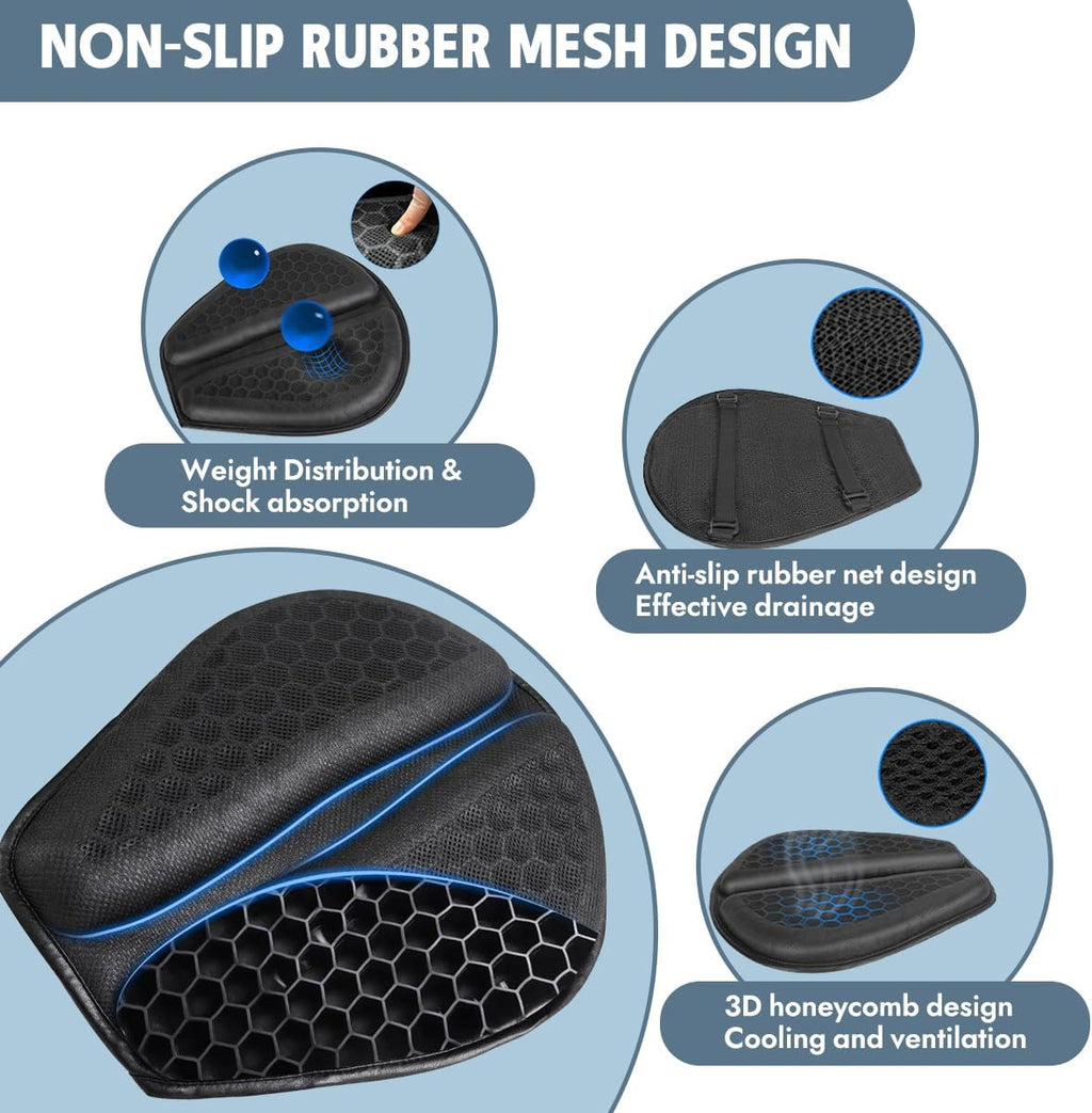 Shake Rider Cushion - Motorcycle Gel Seat Pad, 3D-Honeycomb, Shock Absorption Not Stuffy, Protecting Sensitive Areas, Relief No More Tailbone Soreness, Ride 3X Longer, Discomfort on Long Rides (1Pcs)