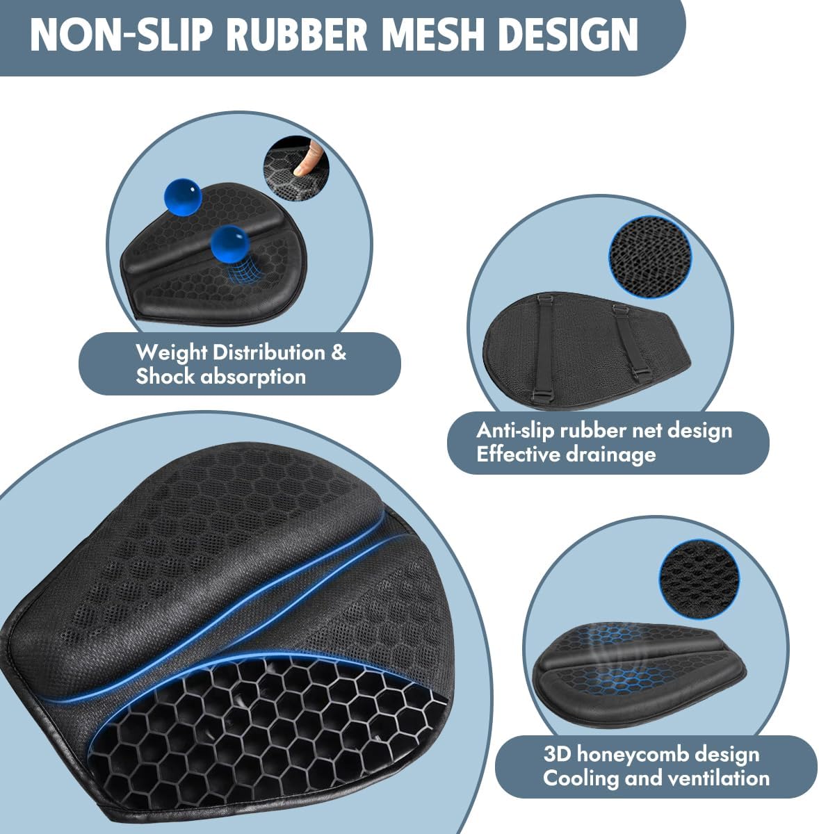 Shake Rider Cushion - Motorcycle Gel Seat Pad, 3D-Honeycomb, Shock Absorption Not Stuffy, Protecting Sensitive Areas, Relief No More Tailbone Soreness, Ride 3X Longer, Discomfort on Long Rides (1Pcs)