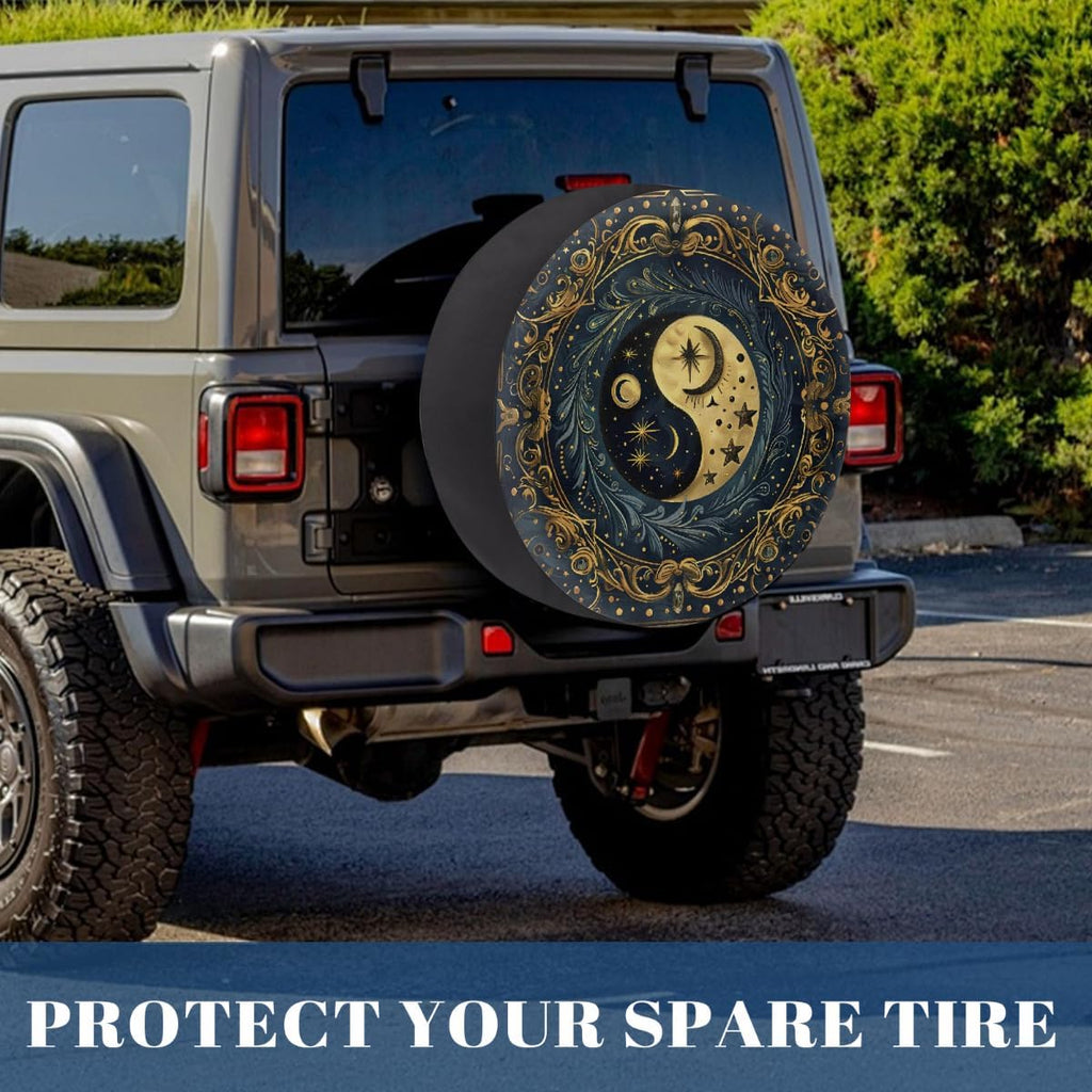 Ethnic Yin Yang Elastic Tire Covers Rv Spare Tire Covers Trailer Tire Covers Made of Various Vehicle Types Including Campervans Trucks Trailers SUV Waterproof Sunproof Dustproof 16inch
