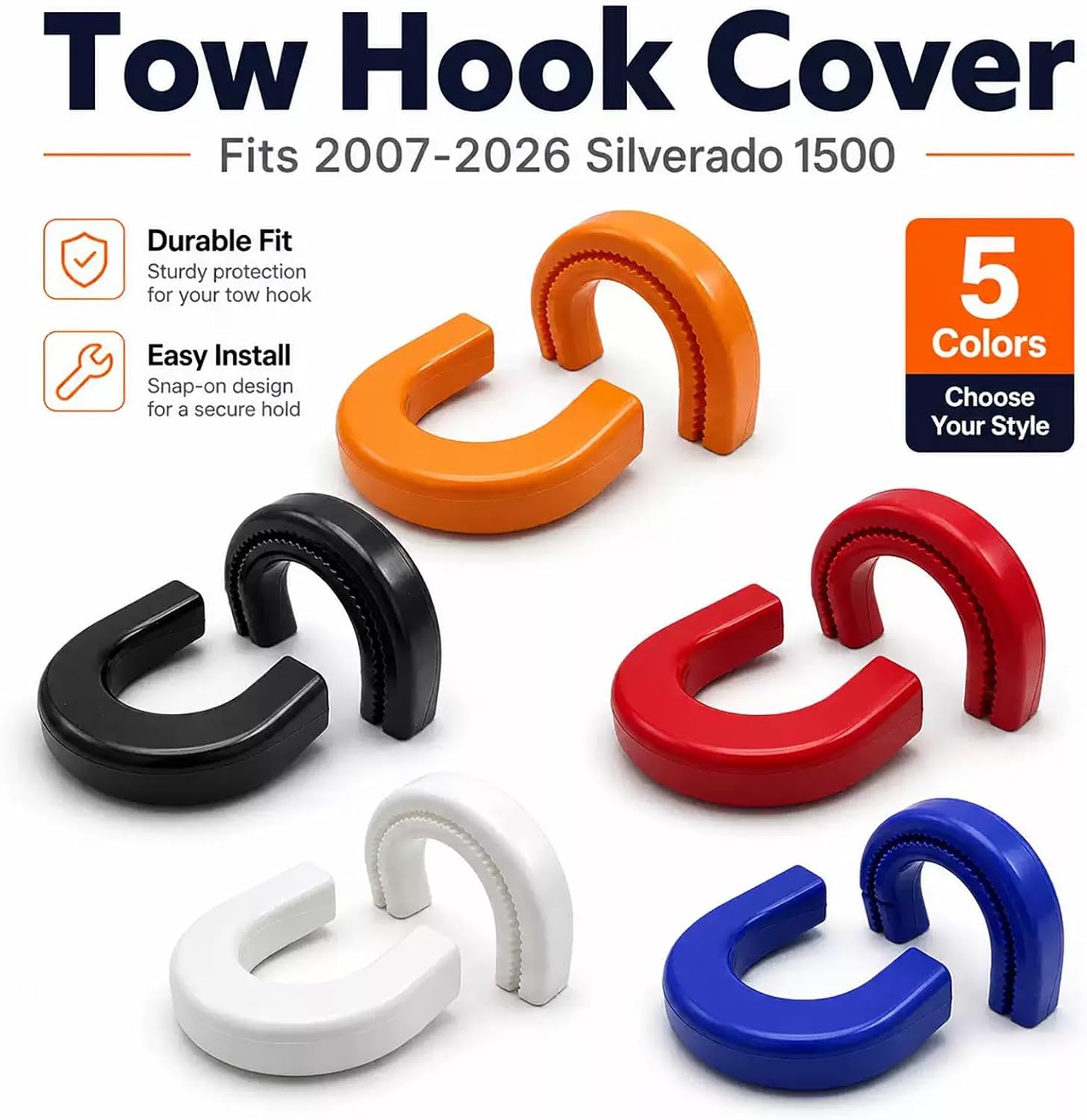 Extended Front Tow Hook Cover for 2007-2026 Chevy Silverado 1500 & 2007-2018 GMC Sierra 1500, Silverado 1500 Accessories, Sierra 1500 Accessories, Chevy 1500 Accessories, Silicone, Red (2 Pack)