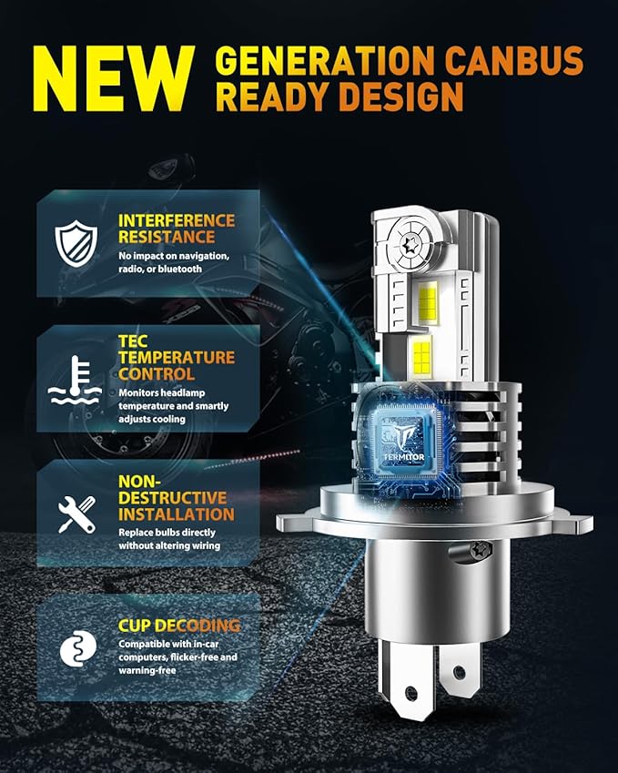 Latest H4/9003/HB2 Bulb for Motorcycle Hi/Low Beam, 18000LM 800% Super Brighter - Image 5