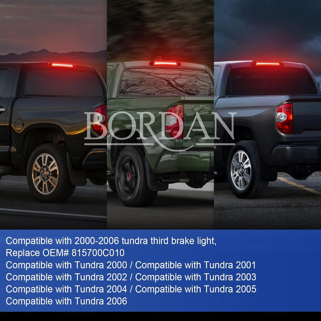 LED Third 3rd Brake Light Plug-and-Play High Mount Stop Light Replacement for 2000 2001 2002 2003 2004 2005 2006 Toyota Tundra, Rear Cab Center Tail Cargo Lamp Smoked Lens Assembly