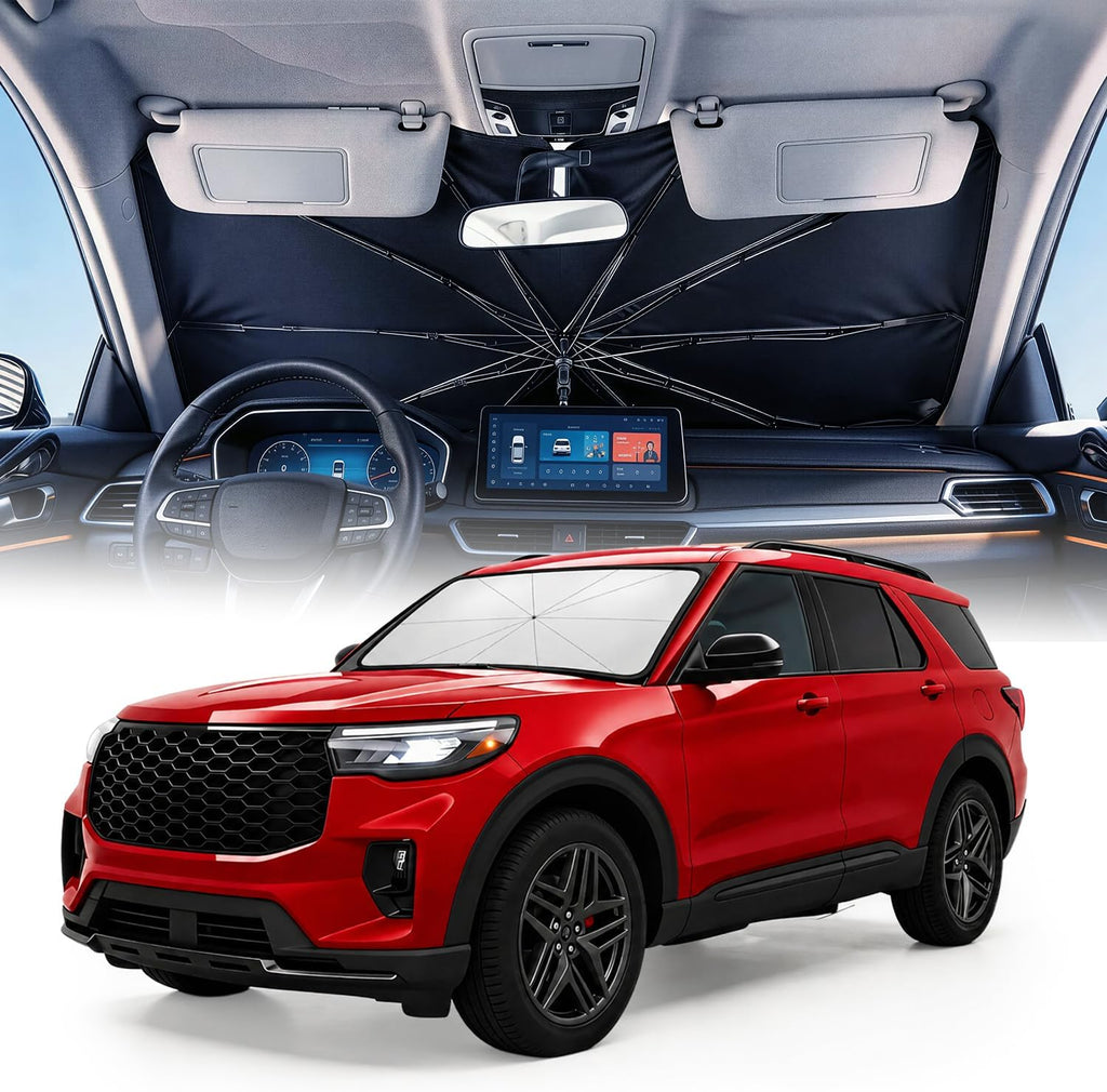 Weektic Custom Windshield Sun Shade Umbrella for Ford Explorer 2011-2026, [Double Thickened Ice Crystal Coating] Sun & Heat Protection, Keep Vehicle Cool & Protect Interior