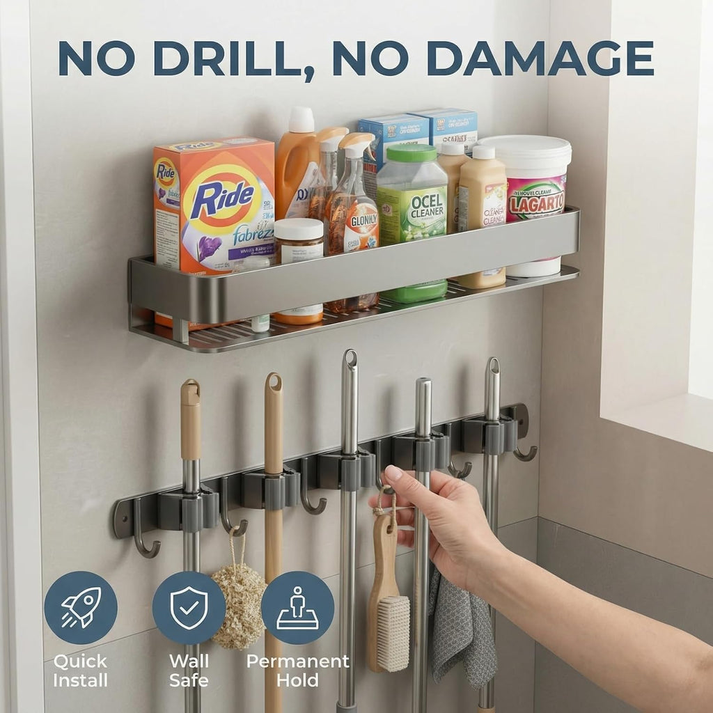 24 inch mop and broom holder wall mount, package contents