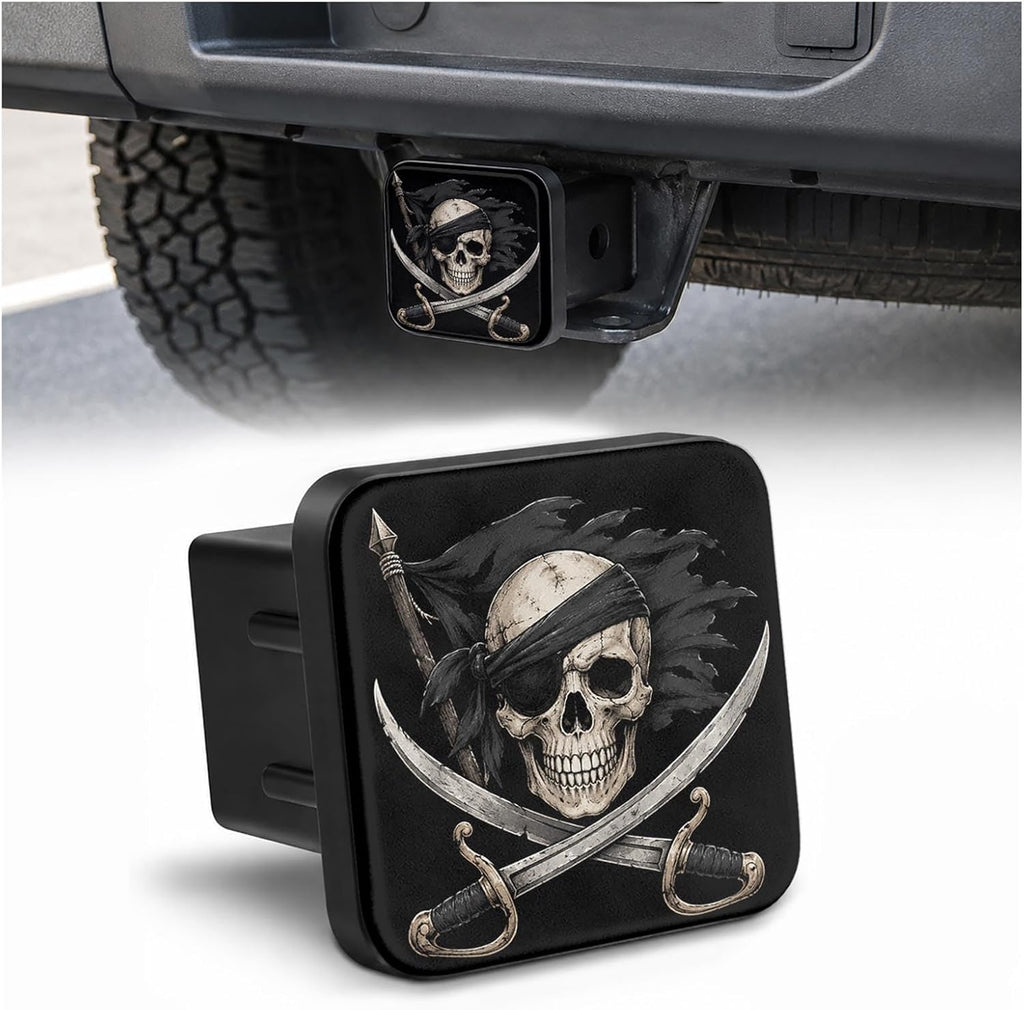 Pirate Skull 2" Hitch Cover, Rubber Towing Hitch Covers Hitch Protector for Camping Travel, Trailer Hitch Cover Tube Plug Insert Car Exterior Accessories for Pickup Trucks